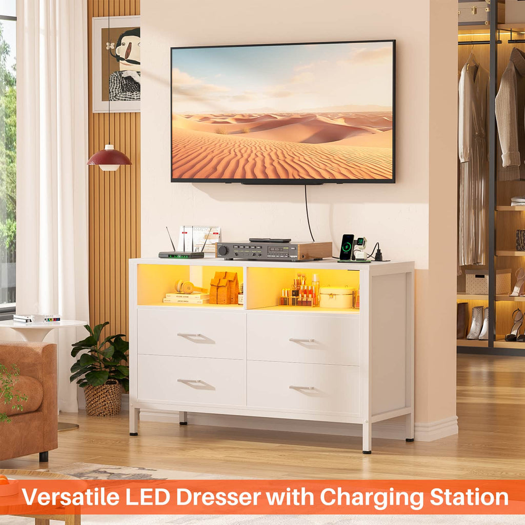 4 Drawer Dresser with Power Outlets and LED Lights