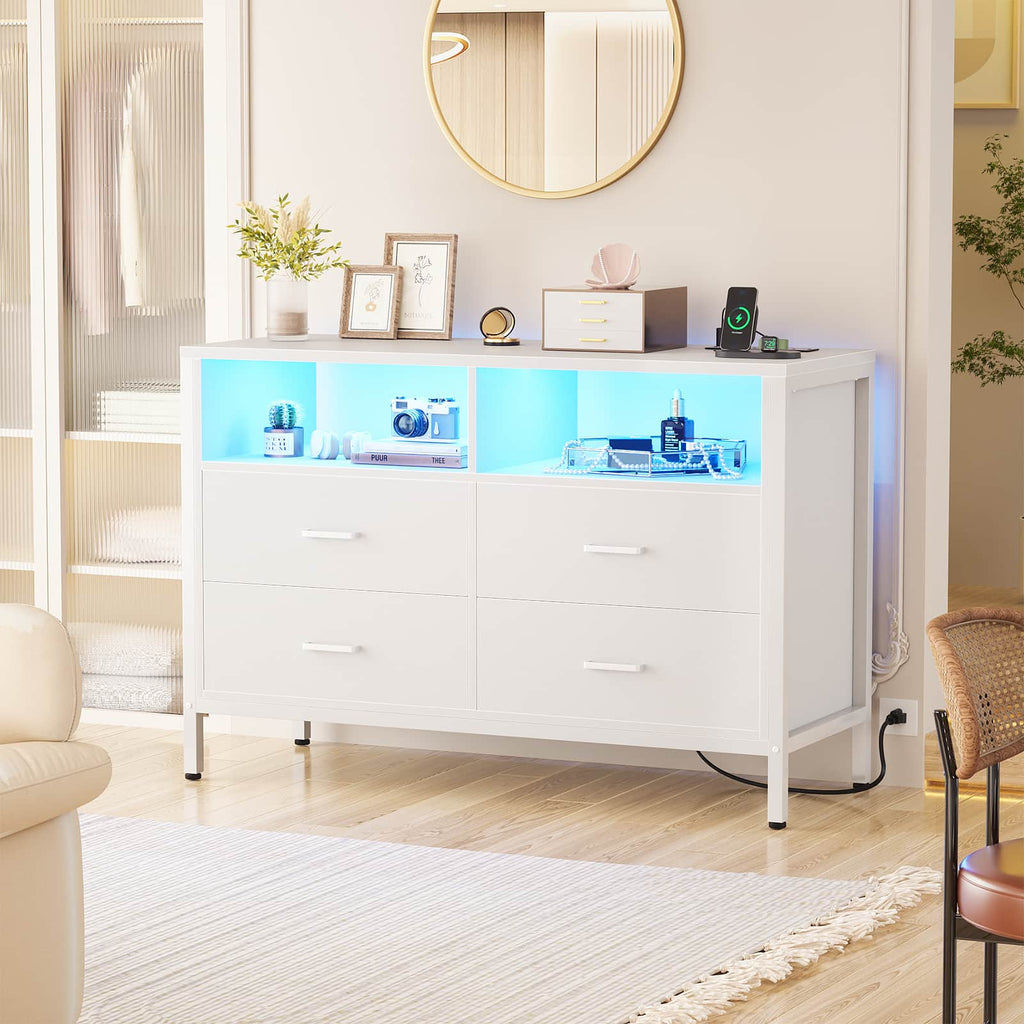 4 Drawer Dresser with Power Outlets and LED Lights